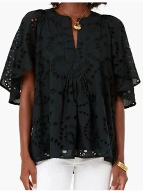 NWT: Tuckernuck Finley Black Cotton Eyelet Flutter Sleeve Blouse XS Boho
